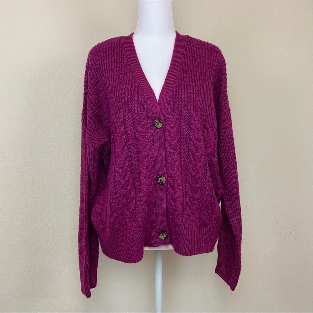 Magenta knit cardigan/sweater